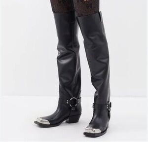 Gucci NIB NWT black 37.5 black Nero opal over the knee equestrian Moto boot